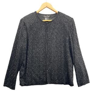 Laurence Kazar New York Vintage Black Sheer Beaded Open Dress Jacket Women L